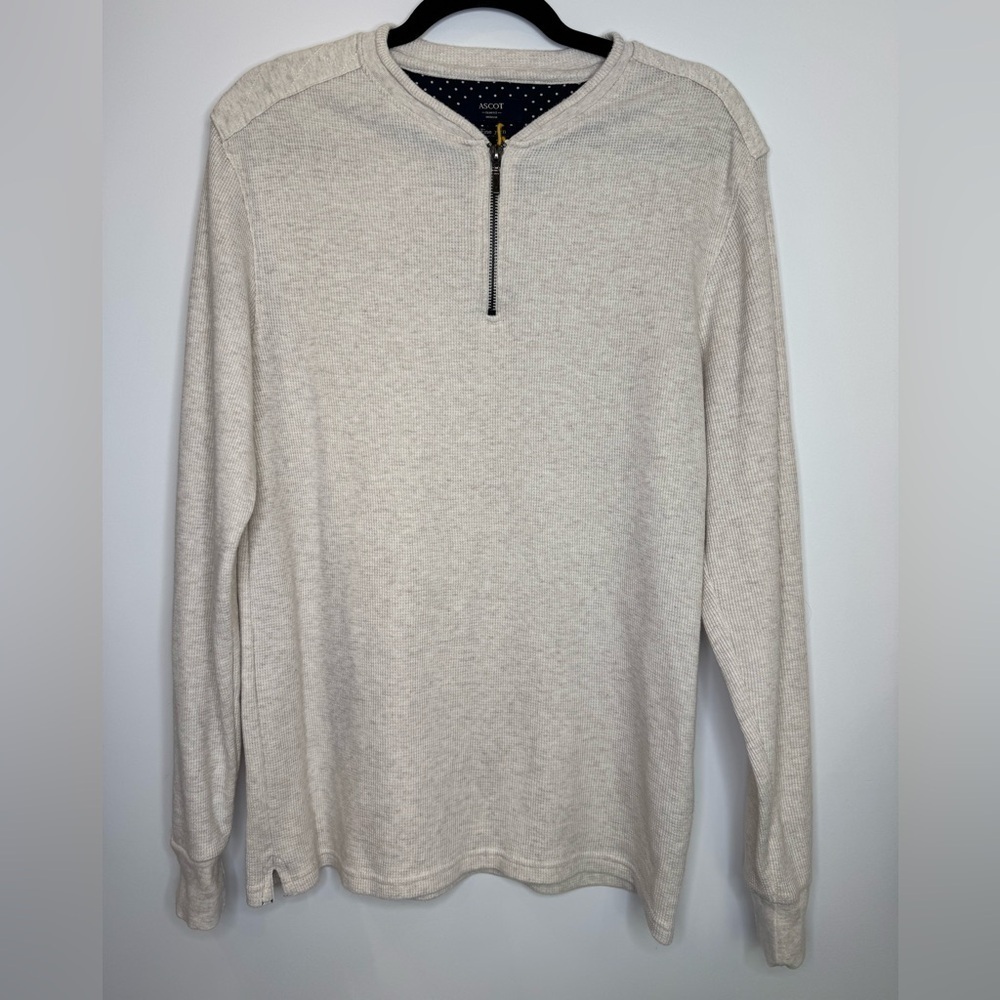Ascot Ecru Slim Fit crewNeck zipper Pullover size medium